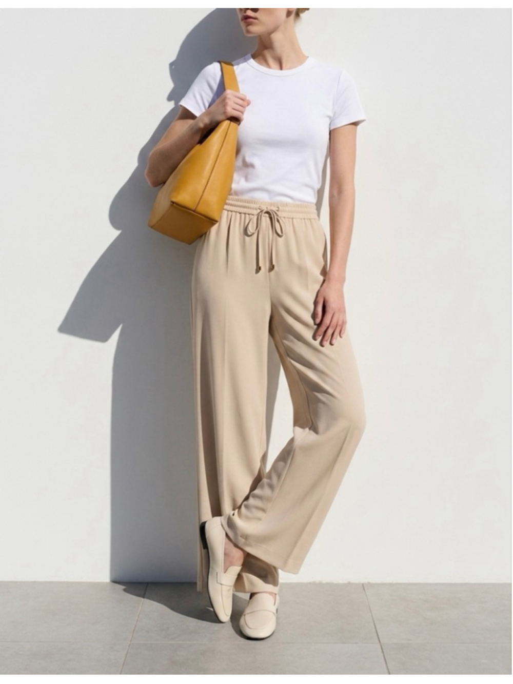 Calvin Klein Wide Leg Pull On Pants Size Medium Beige Stretch Career Trousers